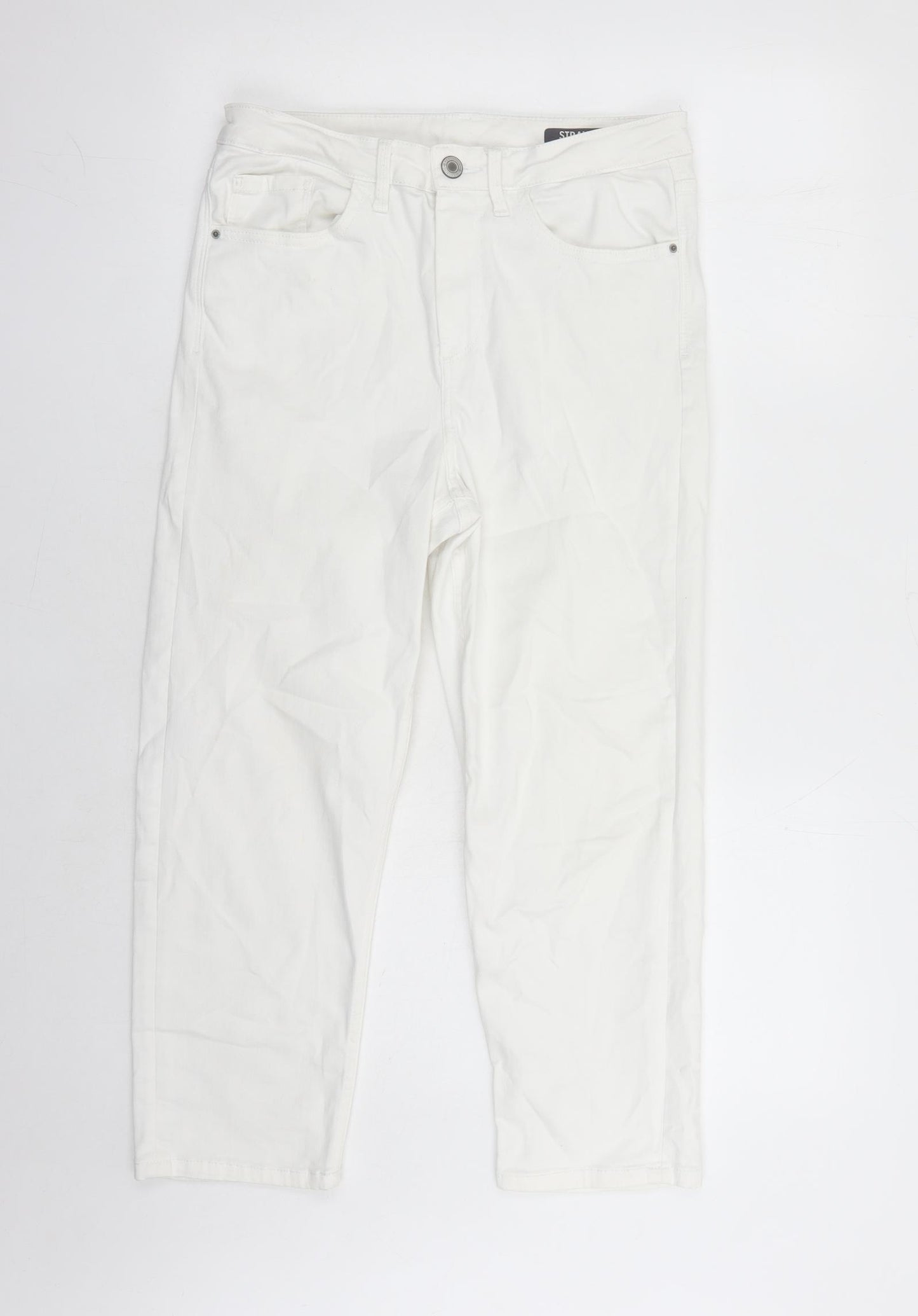 Marks and Spencer Womens White Cotton Straight Jeans Size 12 L23 in Regular Zip