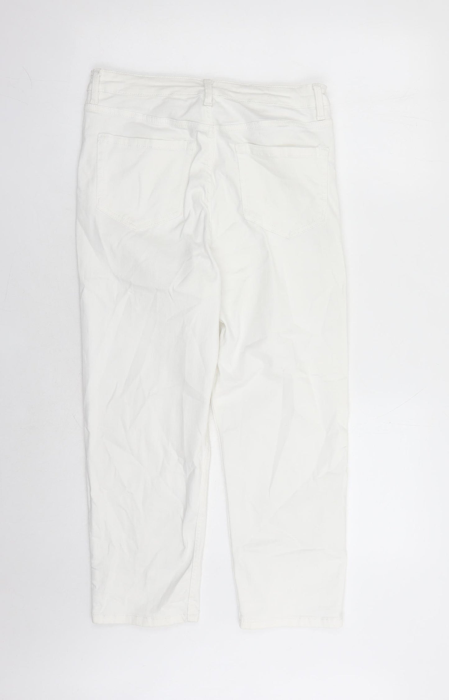 Marks and Spencer Womens White Cotton Straight Jeans Size 12 L23 in Regular Zip