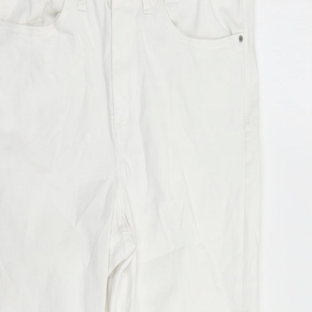 Marks and Spencer Womens White Cotton Straight Jeans Size 12 L23 in Regular Zip