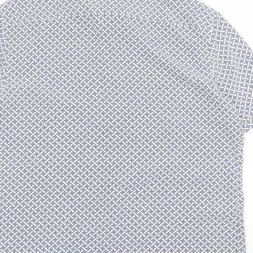 Marks and Spencer Mens Blue Geometric Polyester Button-Up Size L Collared Button