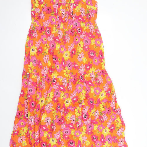 Marks and Spencer Womens Orange Floral Viscose Tank Dress Size 12 Square Neck Pullover