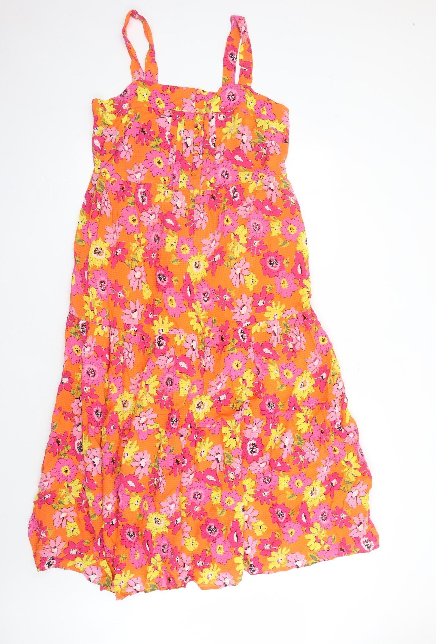 Marks and Spencer Womens Orange Floral Viscose Tank Dress Size 12 Square Neck Pullover