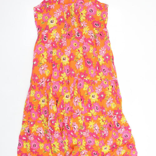 Marks and Spencer Womens Orange Floral Viscose Tank Dress Size 12 Square Neck Pullover