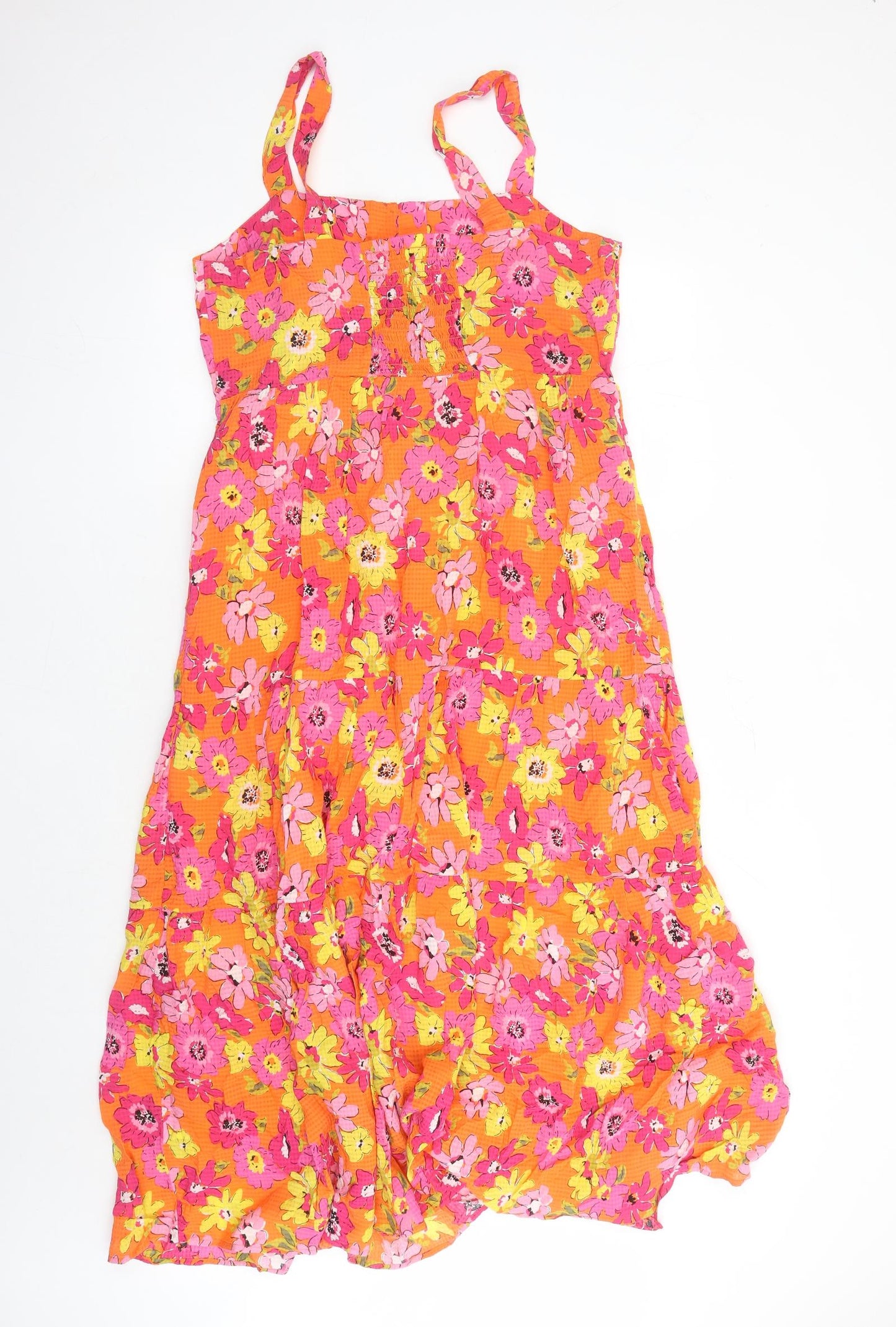 Marks and Spencer Womens Orange Floral Viscose Tank Dress Size 12 Square Neck Pullover