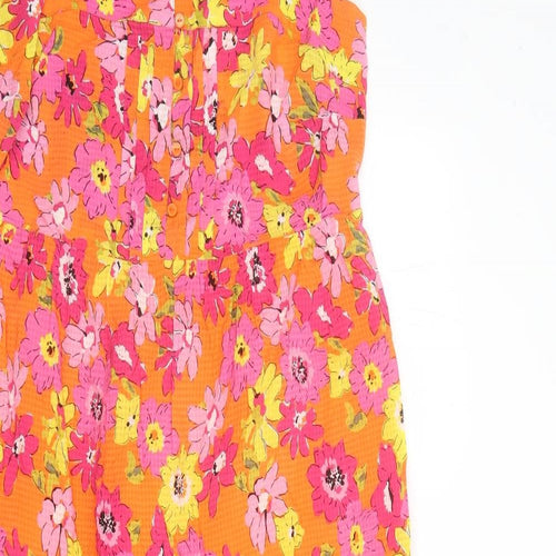Marks and Spencer Womens Orange Floral Viscose Tank Dress Size 12 Square Neck Pullover