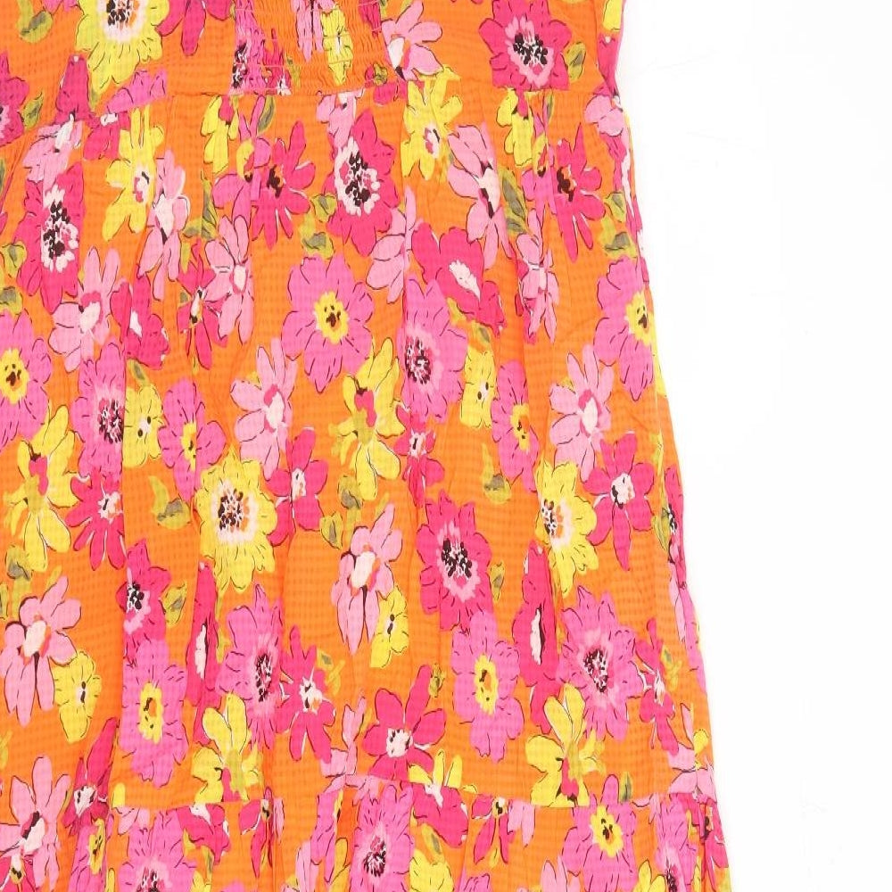 Marks and Spencer Womens Orange Floral Viscose Tank Dress Size 12 Square Neck Pullover