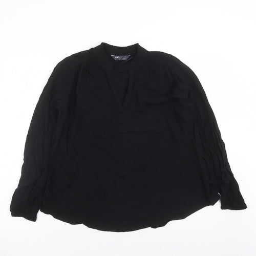 Marks and Spencer Womens Black Viscose Basic Blouse Size 8 V-Neck