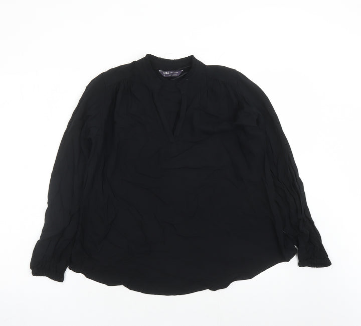 Marks and Spencer Womens Black Viscose Basic Blouse Size 8 V-Neck