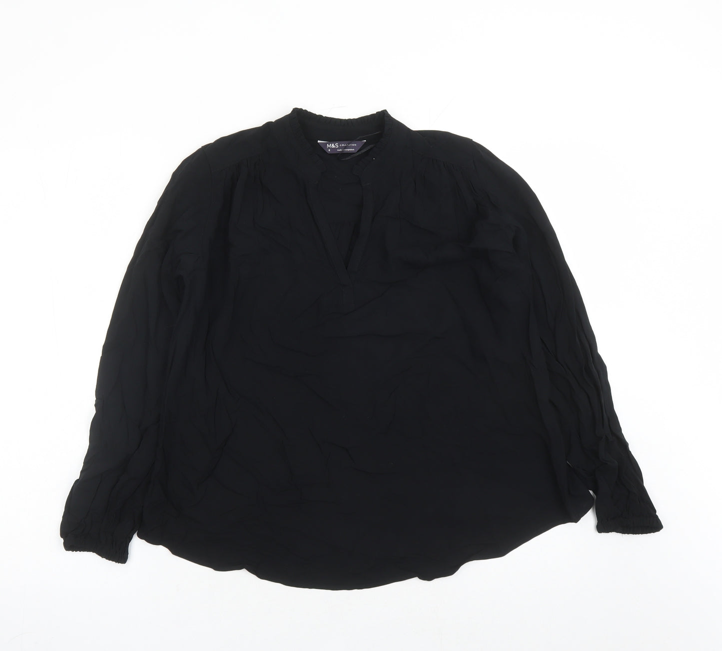 Marks and Spencer Womens Black Viscose Basic Blouse Size 8 V-Neck