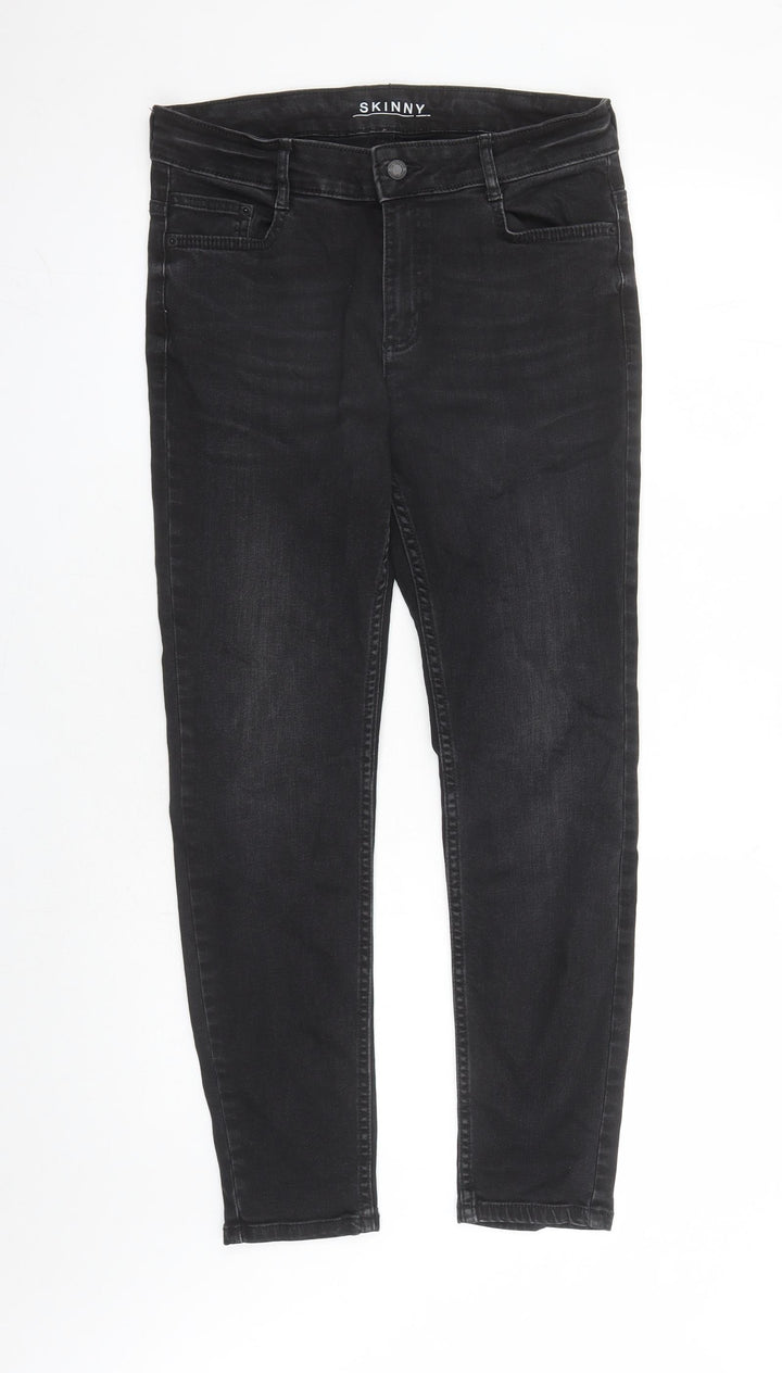Marks and Spencer Womens Black Cotton Skinny Jeans Size 12 L27 in Regular Zip