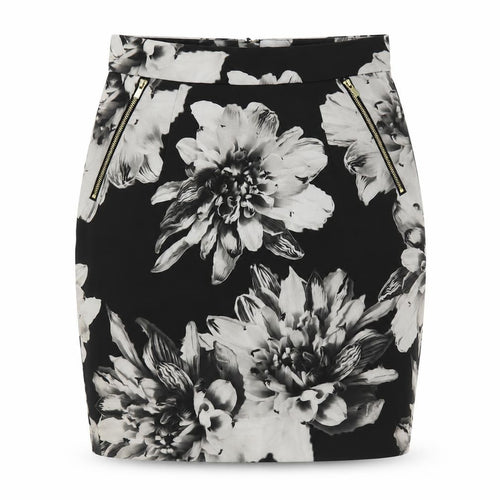 H&M Womens Black Floral Polyester Straight & Pencil Skirt Size 8 Zip