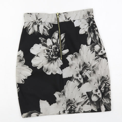H&M Womens Black Floral Polyester Straight & Pencil Skirt Size 8 Zip