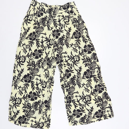 Mango Womens Ivory Floral Viscose Cropped Trousers Size S L21 in Regular - Elastic Waist