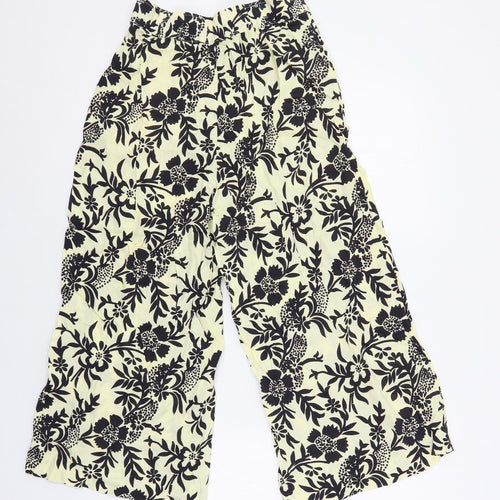 Mango Womens Ivory Floral Viscose Cropped Trousers Size S L21 in Regular - Elastic Waist