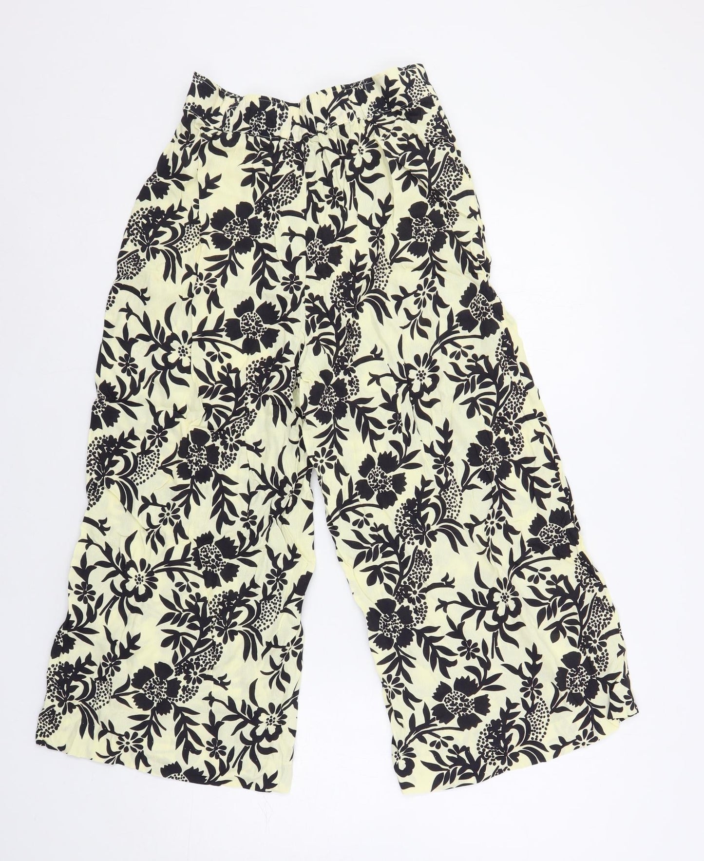 Mango Womens Ivory Floral Viscose Cropped Trousers Size S L21 in Regular - Elastic Waist