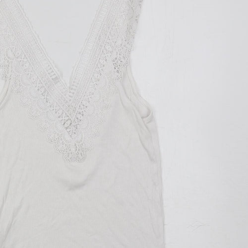Stradivarius Womens White Viscose Basic Tank Size M V-Neck - Lace Detail