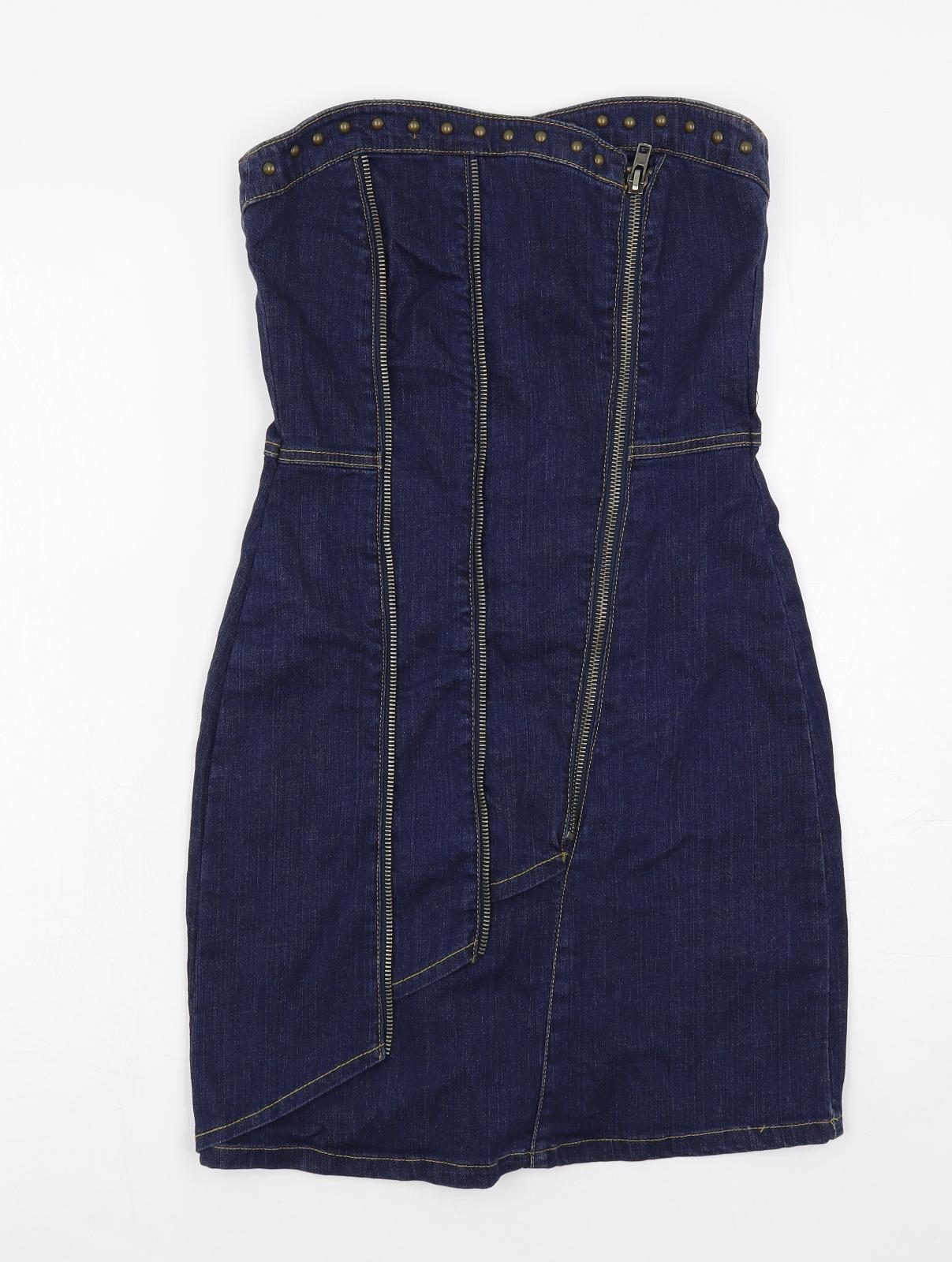 Blanco Jeans Womens Blue Cotton Mini Size 8 Sweetheart Zip - Strapless