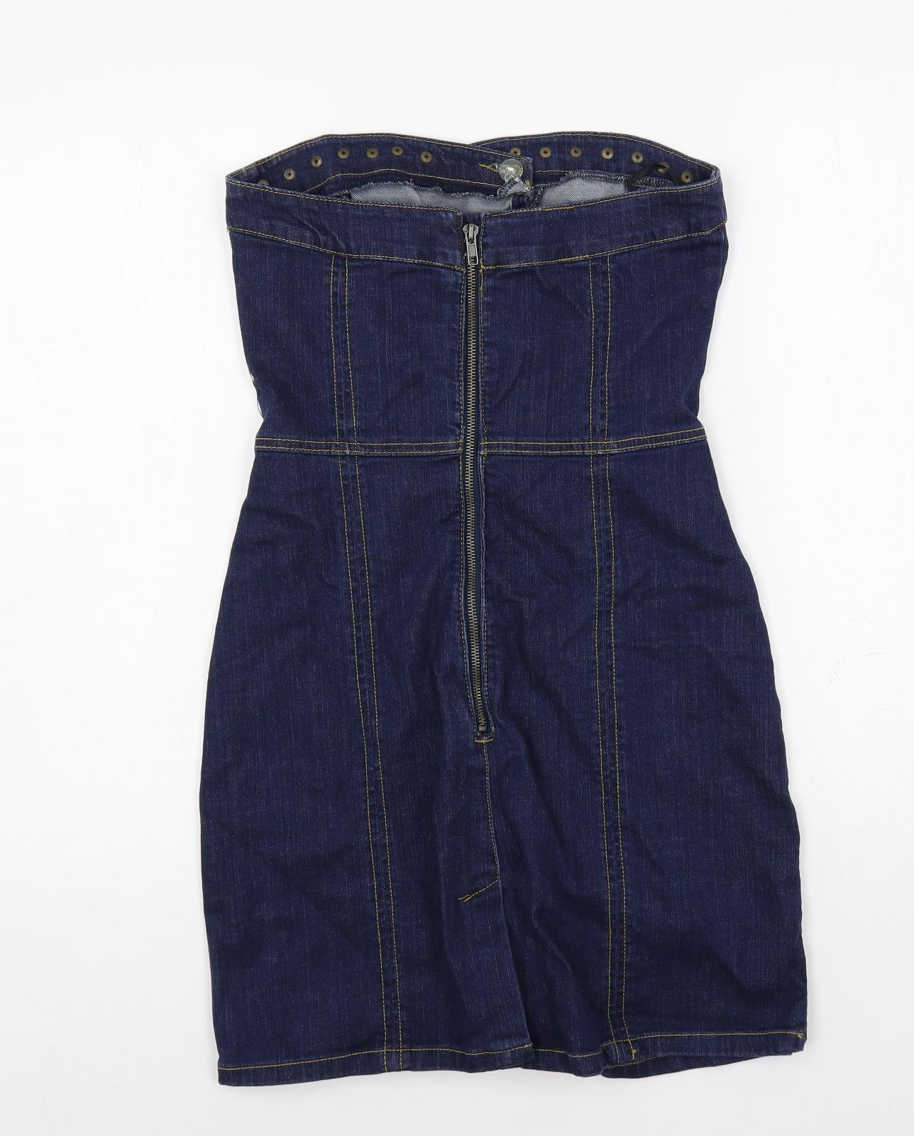 Blanco Jeans Womens Blue Cotton Mini Size 8 Sweetheart Zip - Strapless