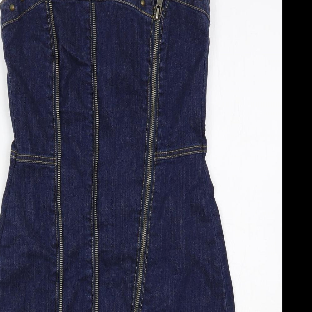Blanco Jeans Womens Blue Cotton Mini Size 8 Sweetheart Zip - Strapless