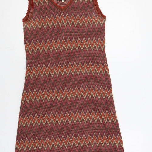 OZOC Womens Red Geometric Polyester Shift Size 10 V-Neck Pullover