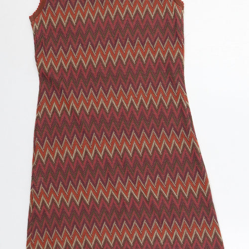OZOC Womens Red Geometric Polyester Shift Size 10 V-Neck Pullover