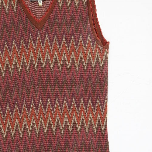 OZOC Womens Red Geometric Polyester Shift Size 10 V-Neck Pullover