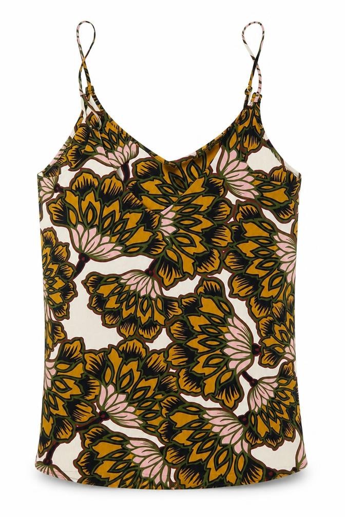 Front view of River Island women’s multicoloured floral polyester camisole tank, size UK 6, v-neck