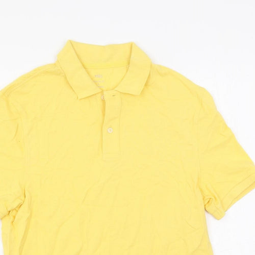 Marks and Spencer Mens Yellow Cotton Polo Size S Collared Button