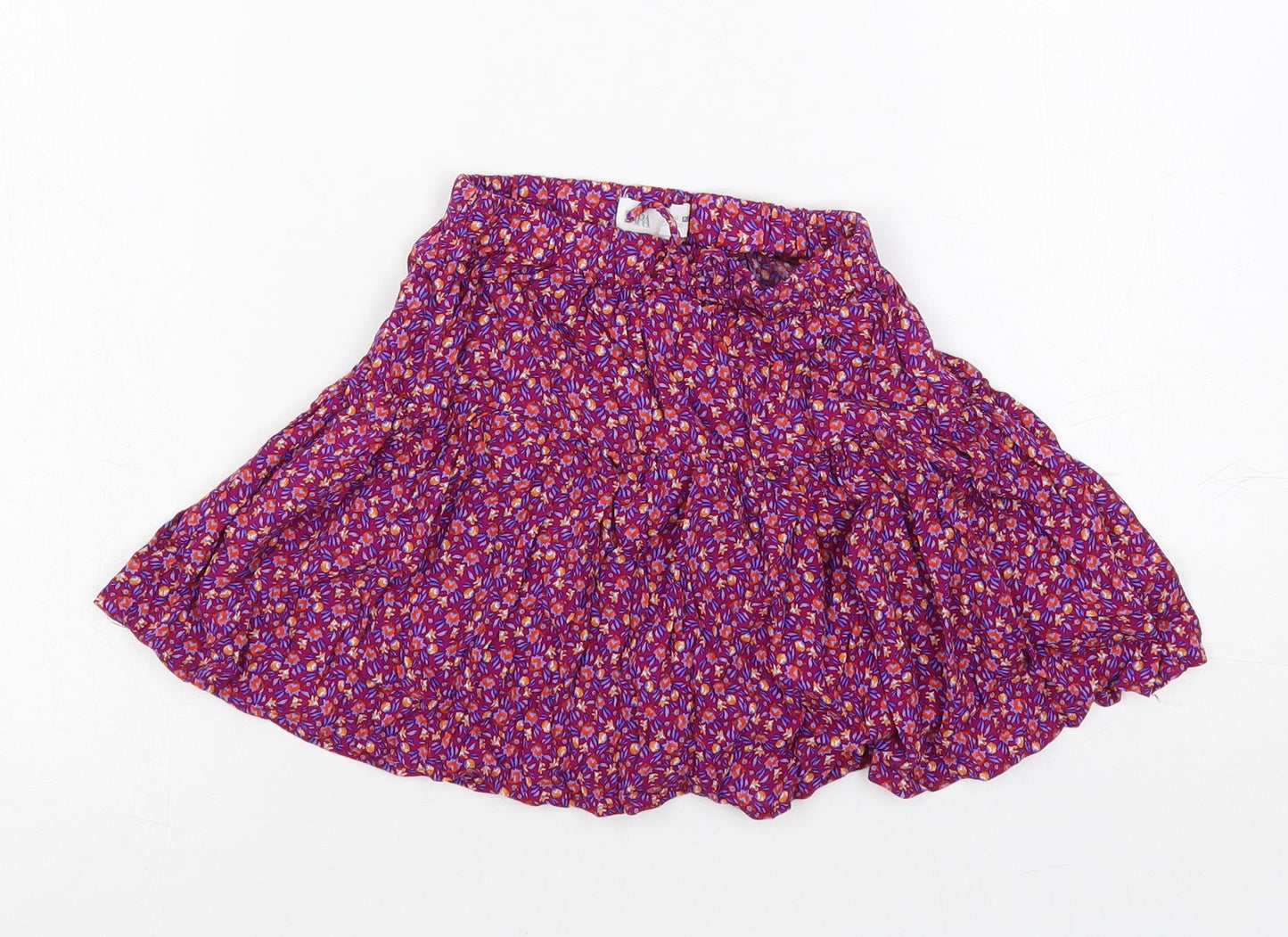 Zara Girls Purple Floral Viscose Skater Skort Size 8 Years Regular - Elastic Waist