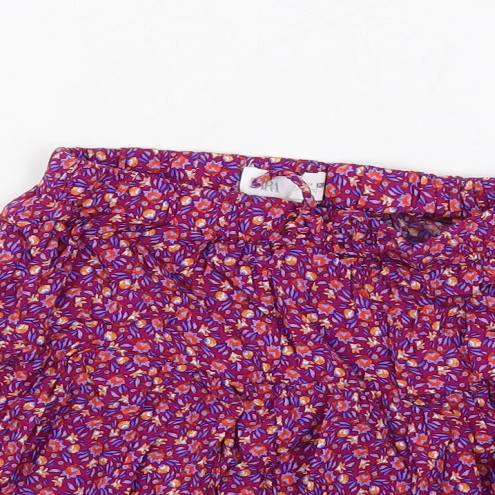 Zara Girls Purple Floral Viscose Skater Skort Size 8 Years Regular - Elastic Waist