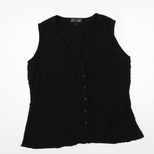 bonprix Womens Black Viscose Basic Button-Up Size 20 V-Neck
