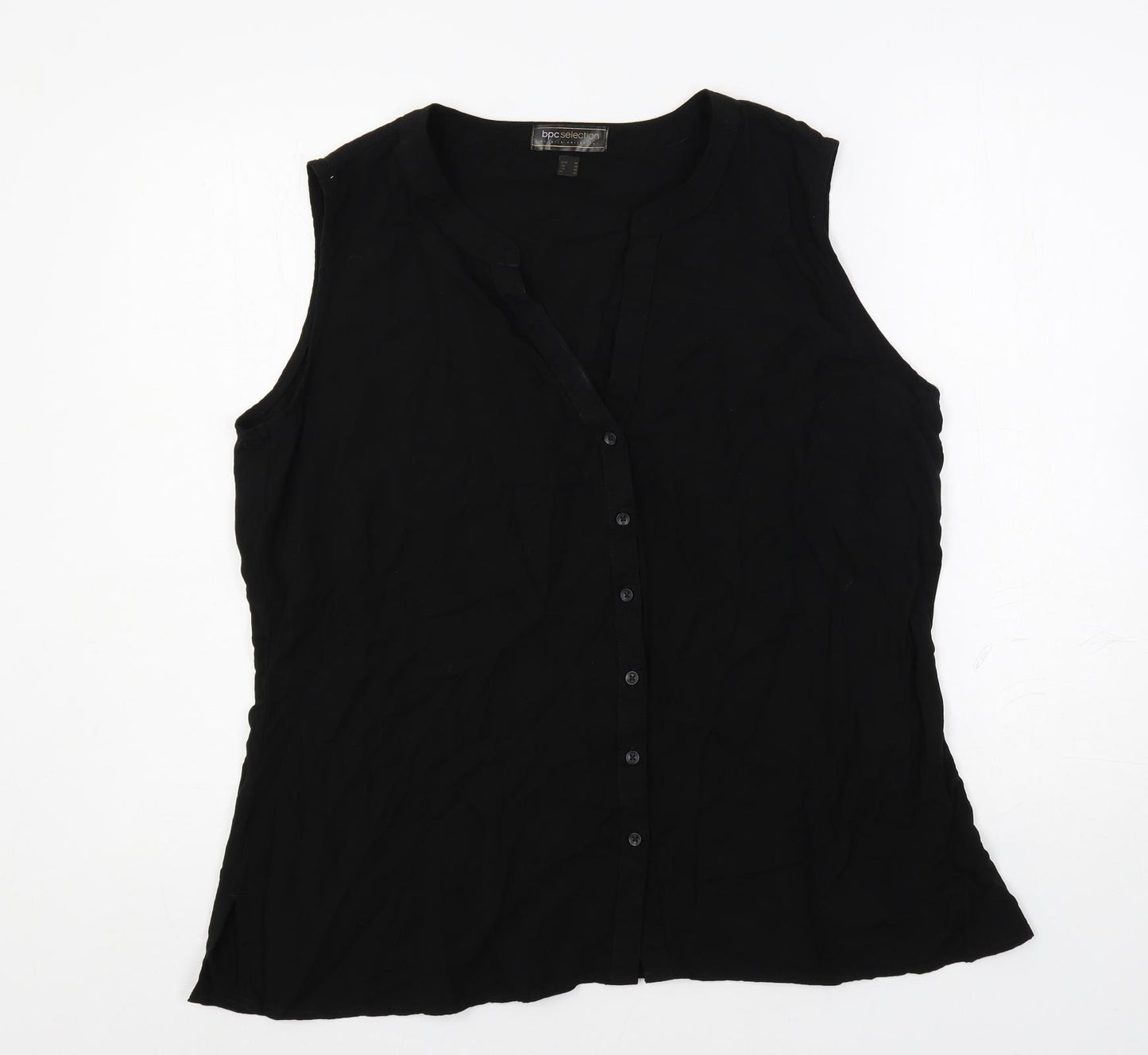 bonprix Womens Black Viscose Basic Button-Up Size 20 V-Neck