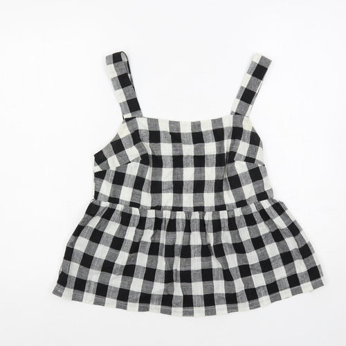 Nobody's Child Womens Black Check Polyester Basic Tank Size 12 Square Neck - Peplum