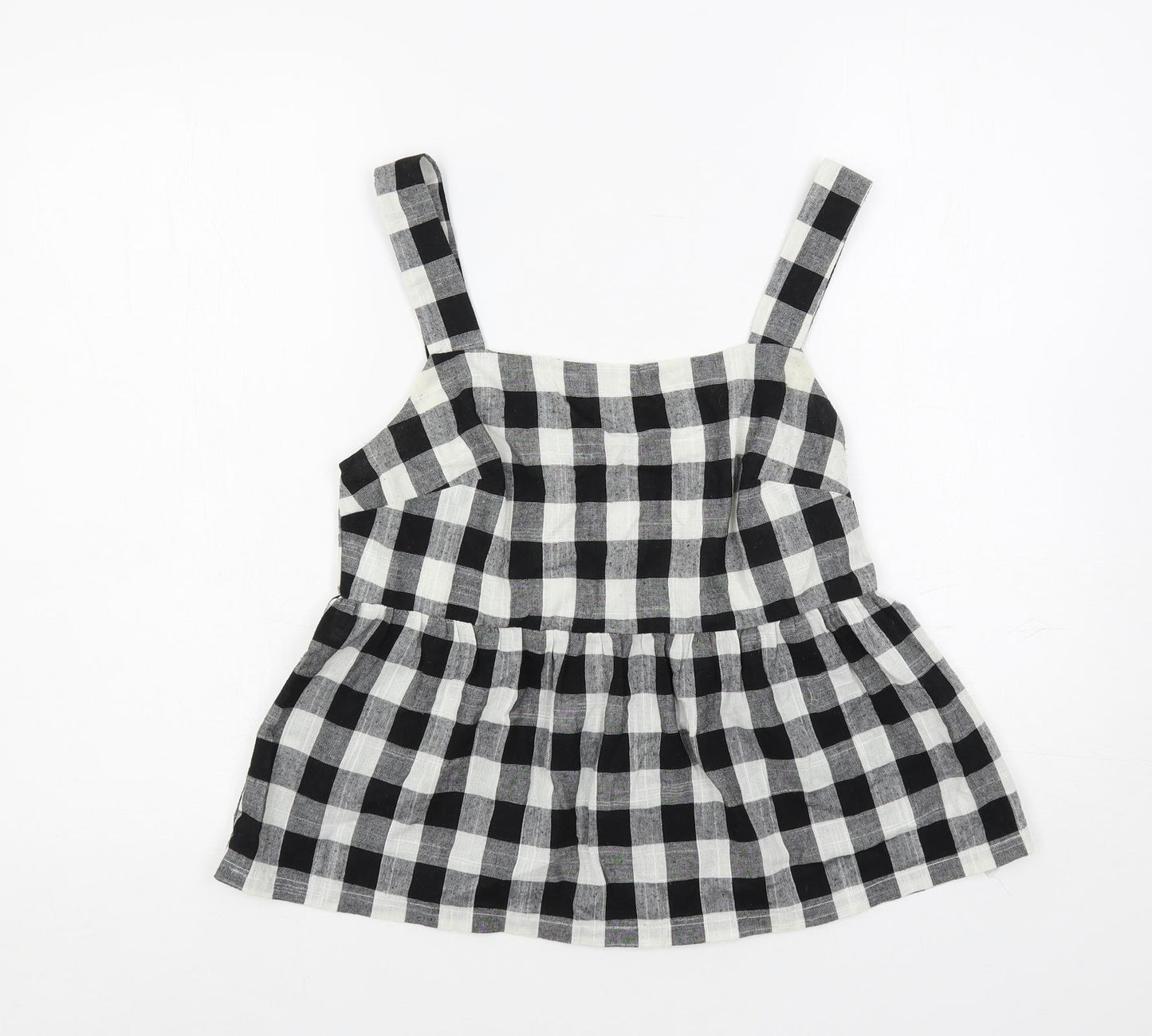 Nobody's Child Womens Black Check Polyester Basic Tank Size 12 Square Neck - Peplum
