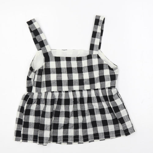 Nobody's Child Womens Black Check Polyester Basic Tank Size 12 Square Neck - Peplum