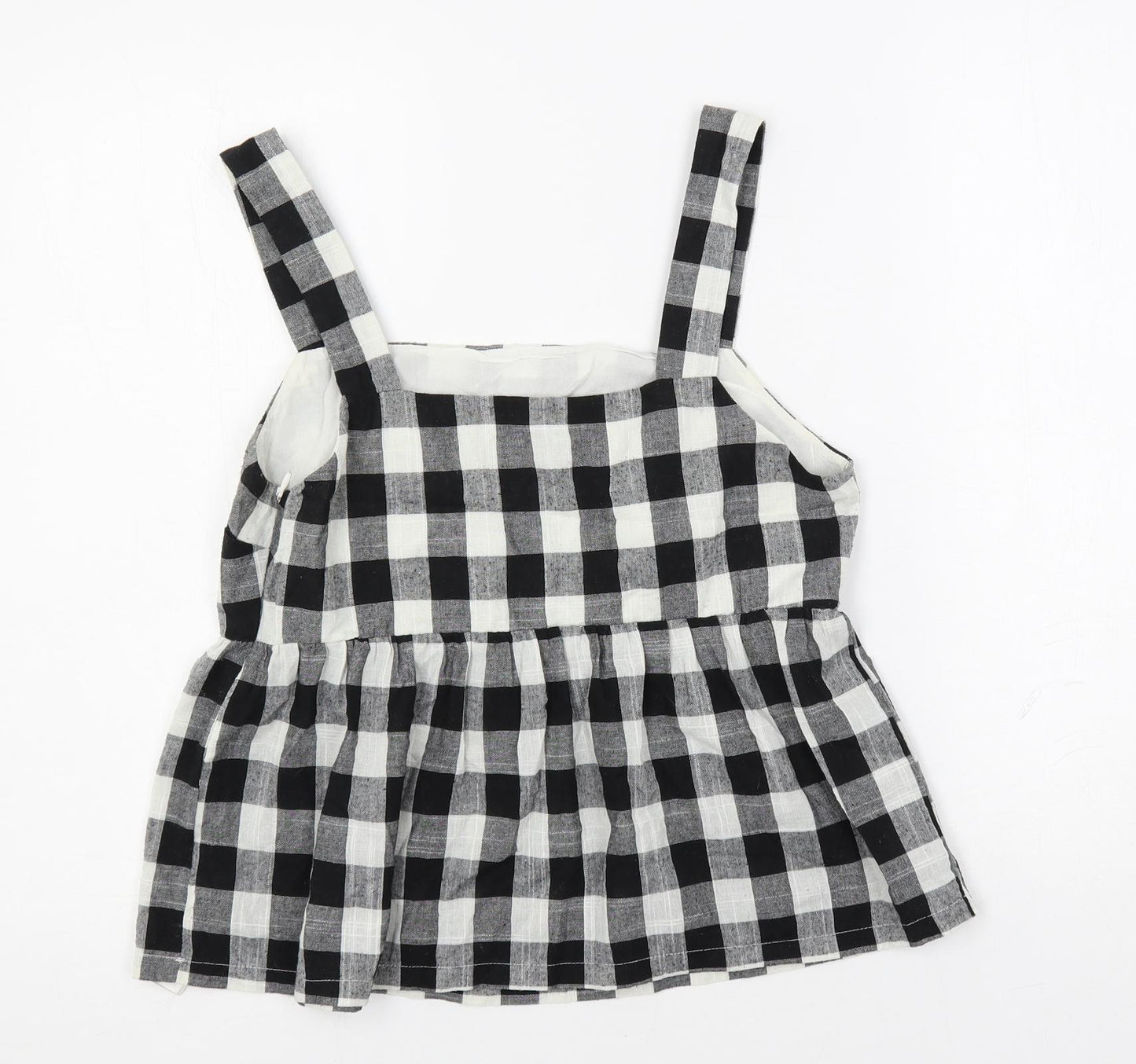Nobody's Child Womens Black Check Polyester Basic Tank Size 12 Square Neck - Peplum