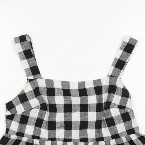 Nobody's Child Womens Black Check Polyester Basic Tank Size 12 Square Neck - Peplum