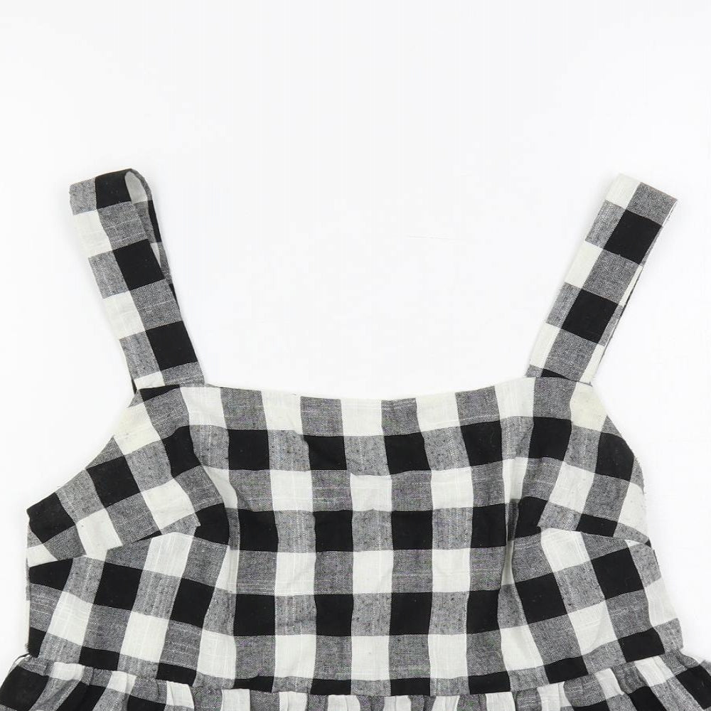 Nobody's Child Womens Black Check Polyester Basic Tank Size 12 Square Neck - Peplum