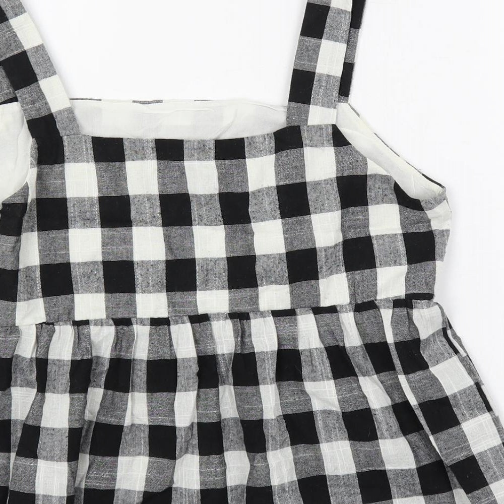 Nobody's Child Womens Black Check Polyester Basic Tank Size 12 Square Neck - Peplum