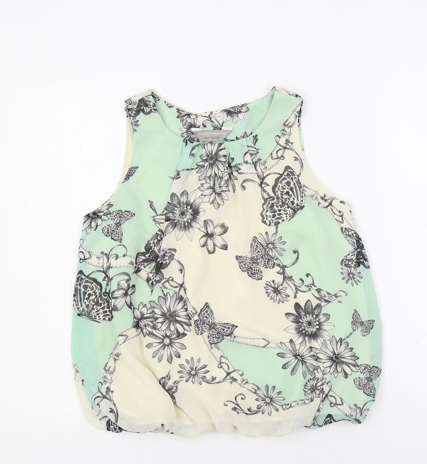 Dorothy Perkins Womens Green Floral Polyester Basic Blouse Size 10 Round Neck
