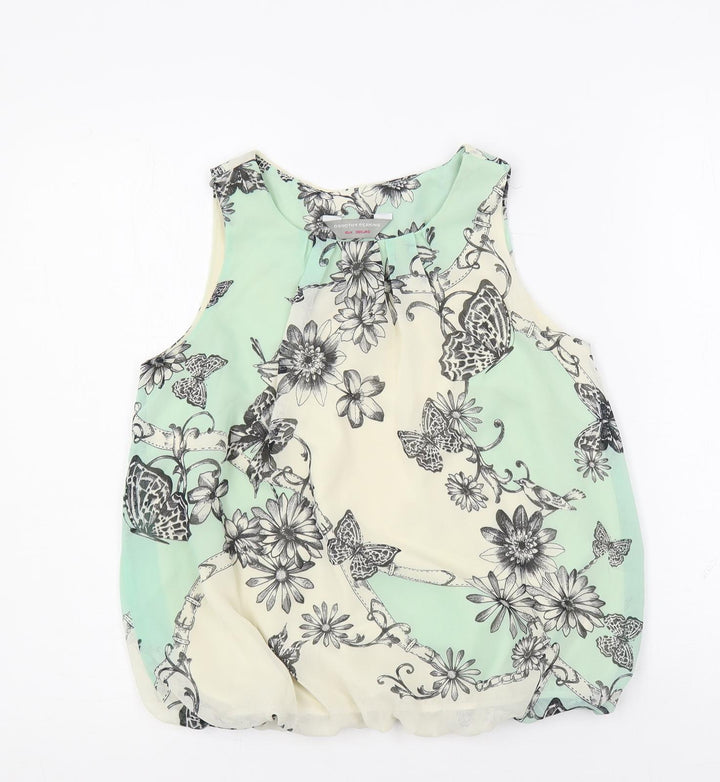 Dorothy Perkins Womens Green Floral Polyester Basic Blouse Size 10 Round Neck