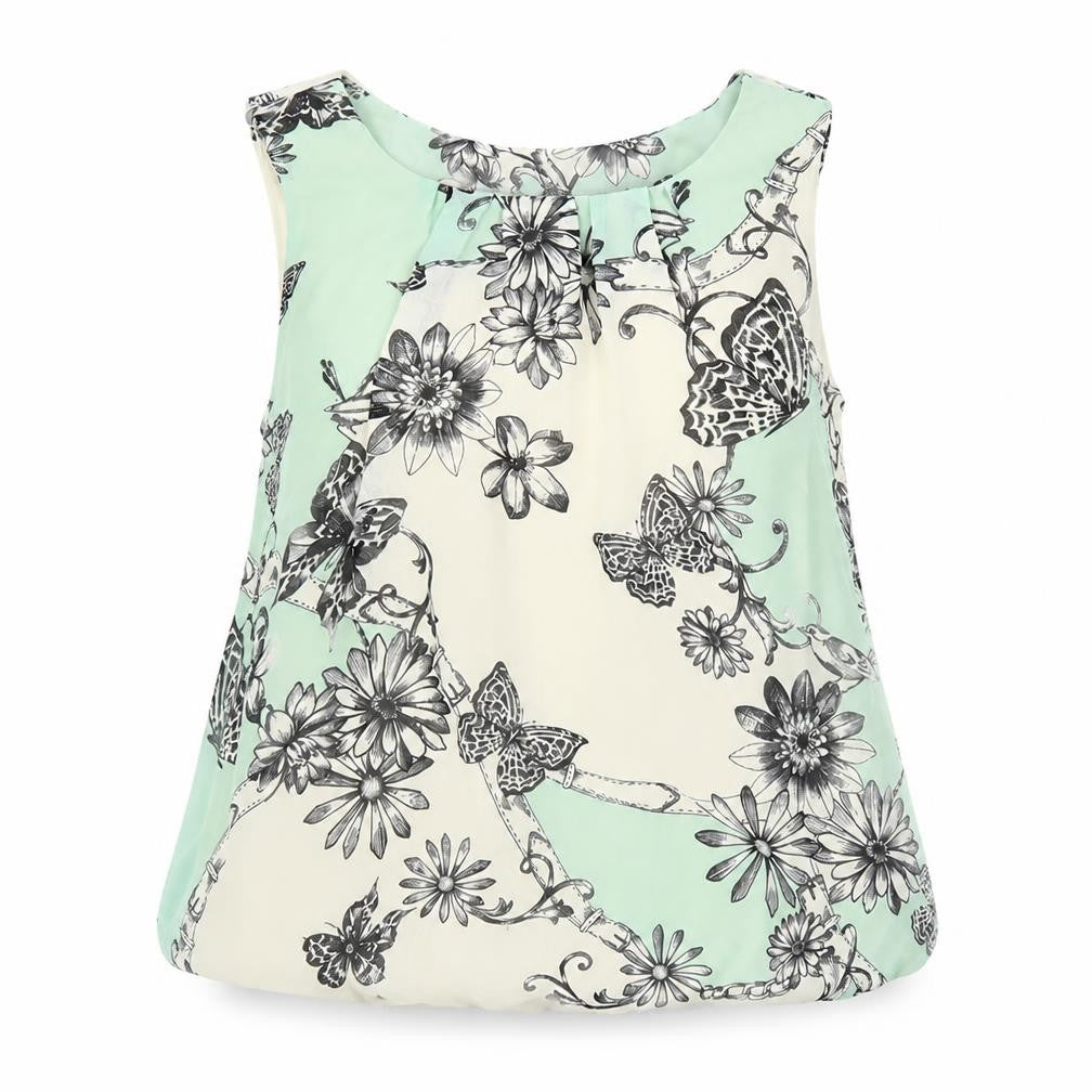 Front view of Dorothy Perkins women’s green floral polyester basic blouse, size UK 10, round neck