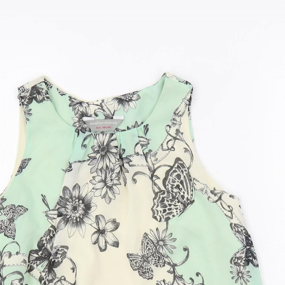 Dorothy Perkins Womens Green Floral Polyester Basic Blouse Size 10 Round Neck