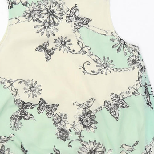 Dorothy Perkins Womens Green Floral Polyester Basic Blouse Size 10 Round Neck