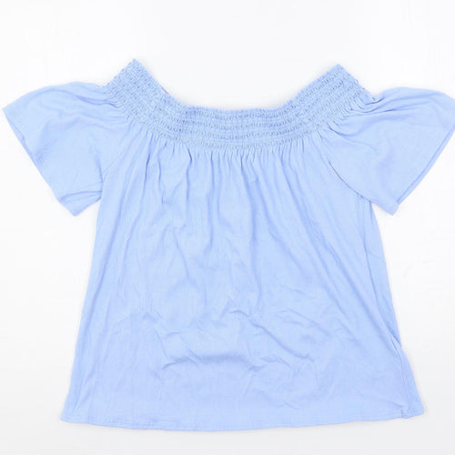 Marks and Spencer Womens Blue Cotton Basic Blouse Size 10 Off the Shoulder