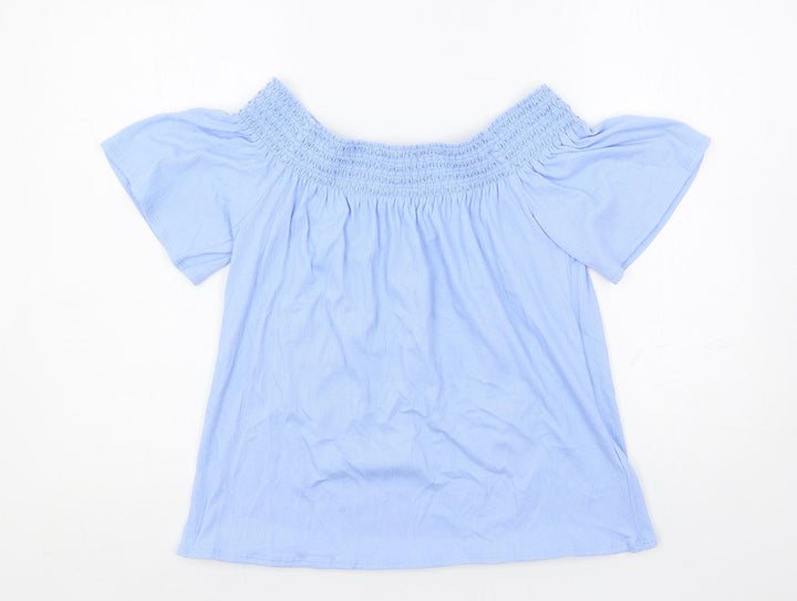 Marks and Spencer Womens Blue Cotton Basic Blouse Size 10 Off the Shoulder