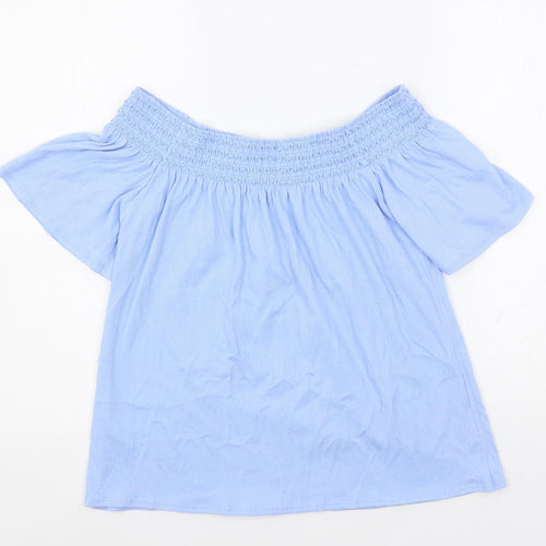 Marks and Spencer Womens Blue Cotton Basic Blouse Size 10 Off the Shoulder