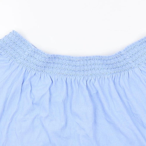Marks and Spencer Womens Blue Cotton Basic Blouse Size 10 Off the Shoulder