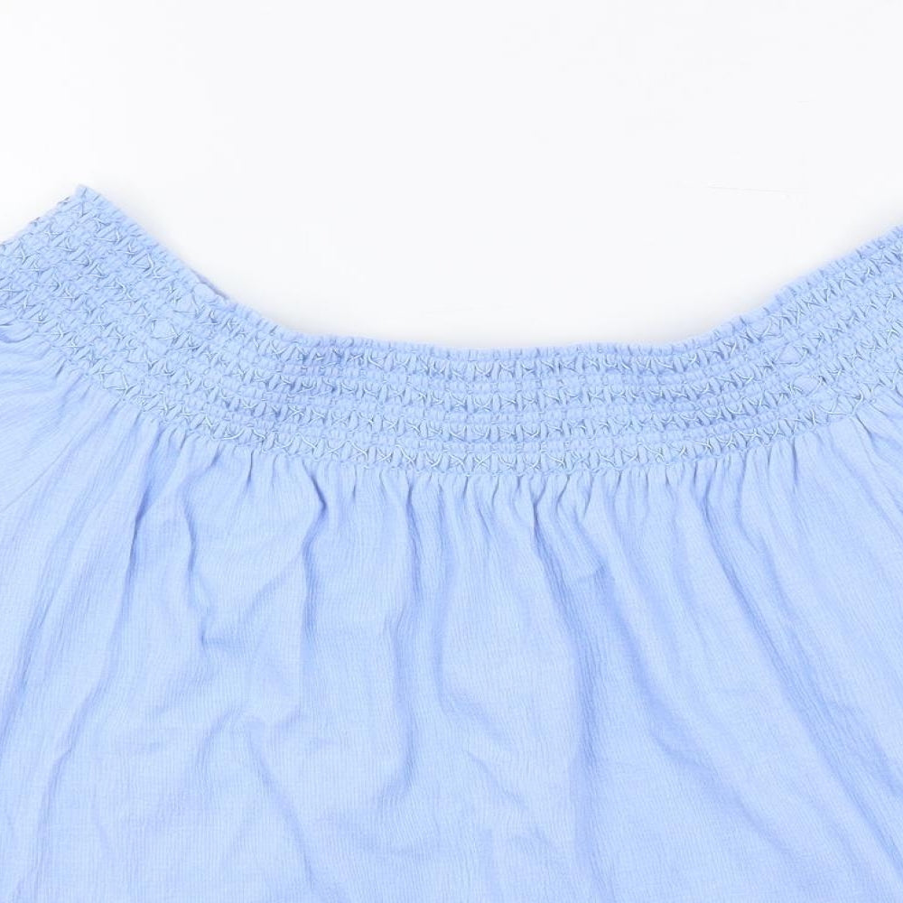 Marks and Spencer Womens Blue Cotton Basic Blouse Size 10 Off the Shoulder
