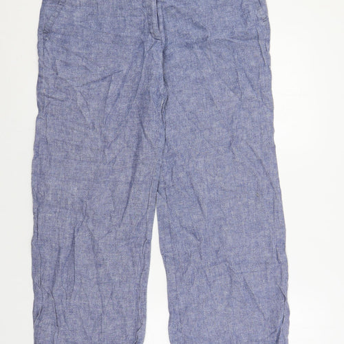 Marks and Spencer Womens Blue Linen Trousers Size 14 L29 in Regular Zip